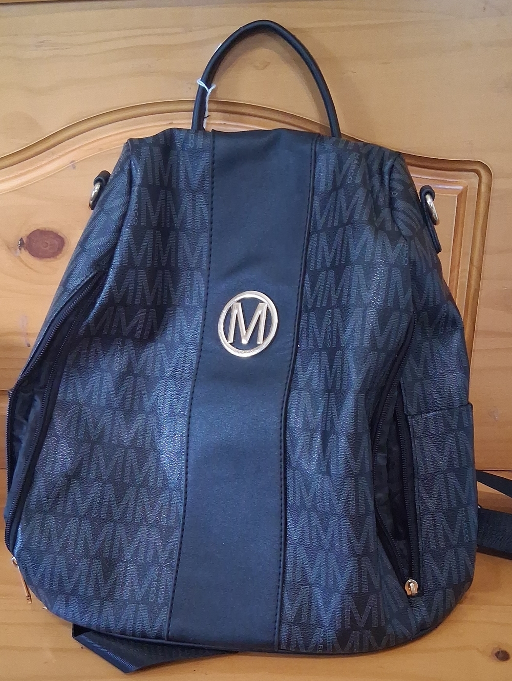 M Logo Pattern Black Backpack Tote - Unbranded